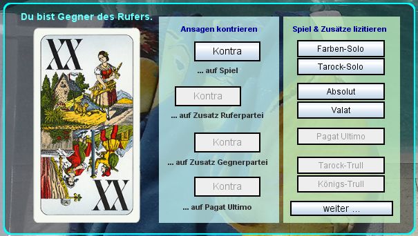 Lizitationsfenster: Kontra-Ansagen links, Spiel und Zusaetze rechts